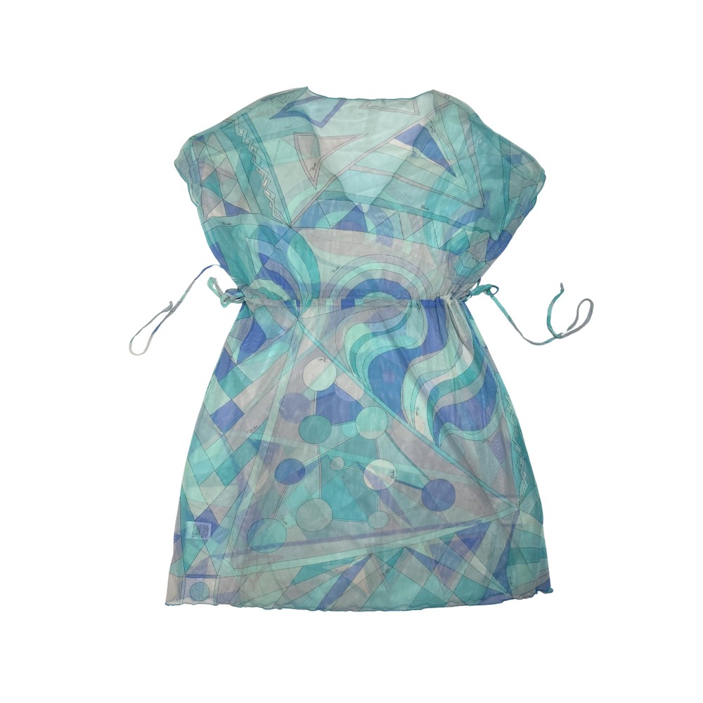 Emilio Pucci Vintage Blue Geometric Printed Mesh Coverup Mini Dress - Picture 2 of 13